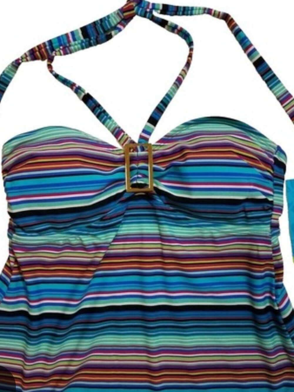Women' Striped Multi-Color Halter Swim Top